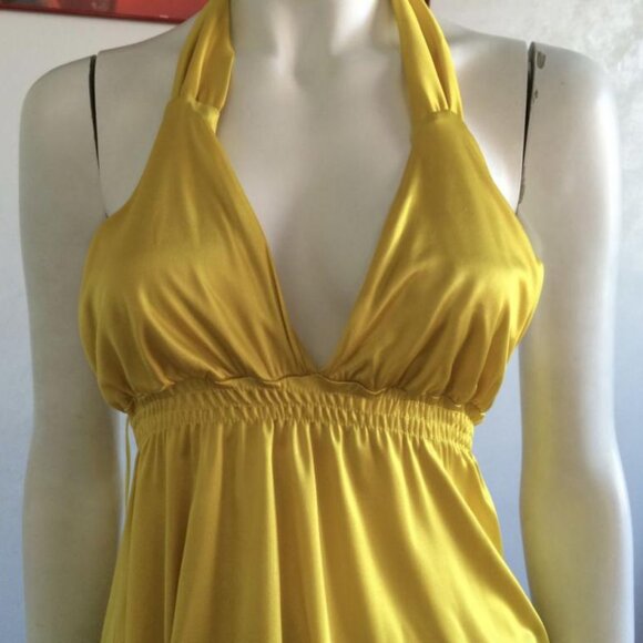 NWOT BLU In Firenze Yellow Halter-Neck  Backless Top Made in Italy. - Picture 2 of 6